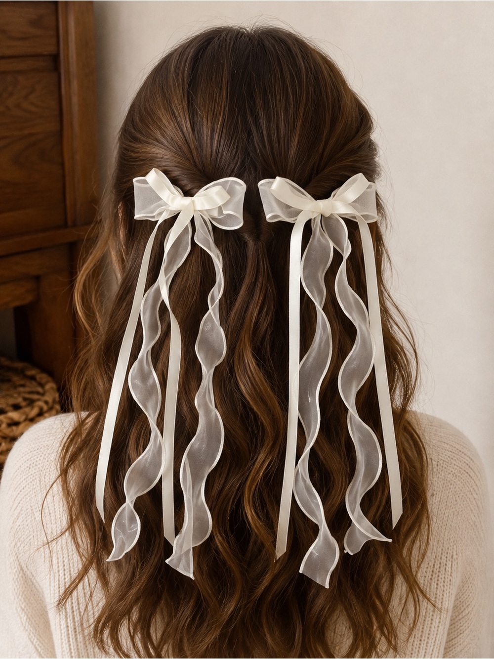 Target White Organza Ribbon Bow Hair Clips Pair